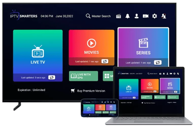 Sync IPTV streaming on IPTV Smarters Pro app — 4K quality on TV, phone and laptop